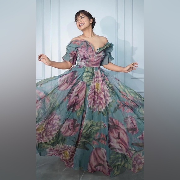 New Geisha Designs x Anthropologie Off-The-Shoulder Floral Appliqué Dress sz XS - Picture 2 of 12